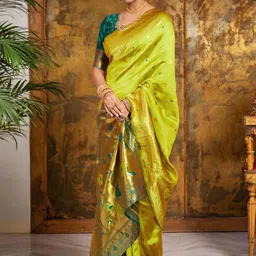 Kalista Woven Design Zari Silk Blend Handloom Paithani Saree image 2