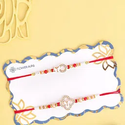 Floweraura Set Of 2 Artificial Stones Studded & Beaded Butterfly Thread Rakhis With Roli-picture-21
