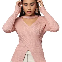 Tamiska By Narendra Kumar Women Ribbed V-Neck Wrap Knit Pullover-picture-30