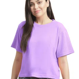 NOTWILD Women Solid Round Neck Cotton Boxy T-shirt-picture-27