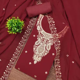 HERE&NOW Embroidered Silk Georgette Unstitched Dress Material-picture-19