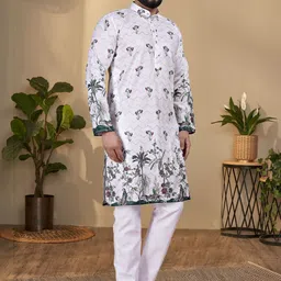 KURTA WALLAH Men Geometric Printed Thread Work Floral Kurta image 4