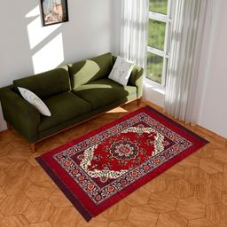 RUBOXA Maroon Ethnic Motifs Printed Anti-Skid Velvet Carpet-picture-41