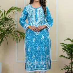 ADR CHIKAN Floral Embroidered Thread Work Pure Cotton Kurta With Dhoti Pants-picture-10