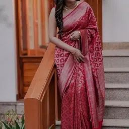 CaniBani Ethnic Motifs Zari Silk Blend Handloom Banarasi Saree-picture-22