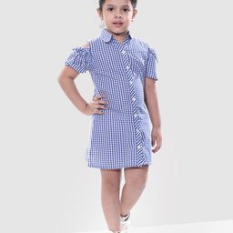 Naughty Ninos Girls Checked Cold-Shoulder Cotton Shirt Dress-picture-13