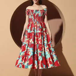 ZWERLON Floral Printed Off-Shoulder Midi Dress-picture-21