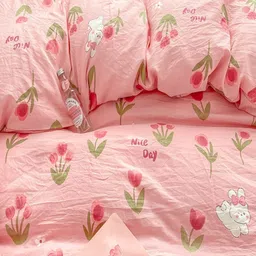 JC HOME Pink & Green Floral Printed AC Room Double Extra Large Bedding Set image 2