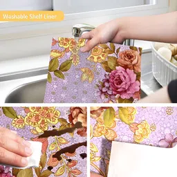 Myntra Elegant Homes Lavender & Pink Floral Printed Shelf Liner Organiser image 2