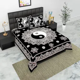 KD PRINTS Black Printed King 180 TC Flat Bedsheet With 2 Pillow Covers 85 X 95 Inches-image-56