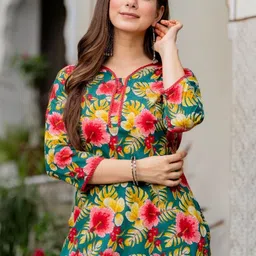 PRISCA Women Floral Printed Regular Pure Cotton Kurta with Trousers image 2