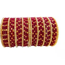 Only Offers Set Of 10 Maroon Glass Artificial Stones & Beads Bangle-picture-42