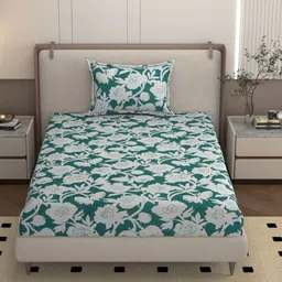 BELVOSTUM Green Floral 160 TC Single Bedsheet with 1 Pillow Covers-picture-40