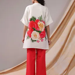 JISORA Floral Printed Mandarin Collar Pure Cotton Tunic With Palazzo Co-Ords image 2