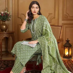 SZN Women Printed Regular Kurta with Trousers & With Dupatta image 2