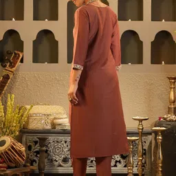 Indo Era Women Ethnic Motifs Yoke Design Regular Sequinned Kurta with Trousers image 3