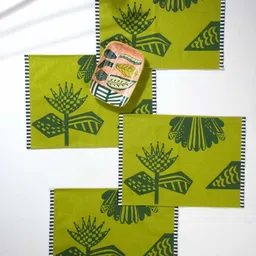 FREEDOM TREE 4-Pcs Lime-Green Printed Cotton Table Placemats-picture-8