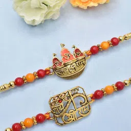 MEIRA JEWELLERY Set Of 2 Beaded Rakhi Comes with Roli Chawal & Card image 3