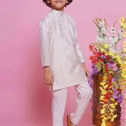Little Bansi Boys Ethnic Motifs Printed Pure Silk Kurta with Pyjamas image 4