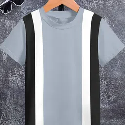 FIONAA TRENDZ Kids Grey With Black & White Striped Round Neck Cotton T-shirt-picture-15