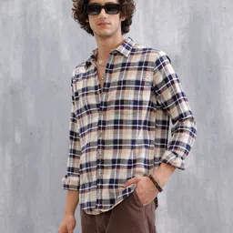 WROGN Men Comfort Fit Tartan Checked Spread Collar Cotton Casual Shirt-image-97