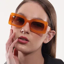 PELLE LUXUR Unisex Brown Lens & Orange Rectangle Sunglasses with-picture-31