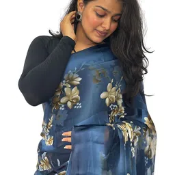 GHAN SALS Floral Print Baluchari Saree with Unstitched Blouse Piece image 4