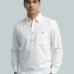 Vida Loca Shirt Collar Roll-Up Sleeves Cotton Straight Kurtas-picture-15