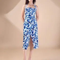 PURVAJA Women Floral Printed Halter Neck Sheath Midi Dress-image-52