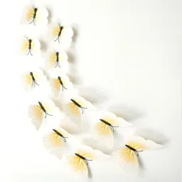 INDIAN ROYALS 12-Pcs White & Yellow 3D Butterfly Self-AdhesiveWallStickers-image-10