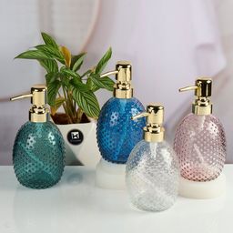 Kookee Transparent & Green 2 Pieces Textured Glass Soap Dispensers 375ml-picture-17