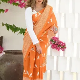 CaniBani Orange Cotton Blend Banarasi Sarees-picture-41