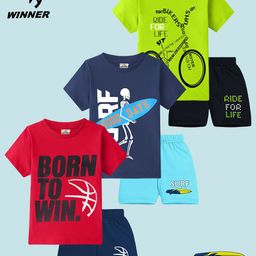 KUCHIPOO Boys Pack Of 3 Printed Round Neck T-Shirts With Shorts-image-52
