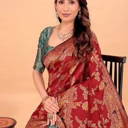 Florence Ethnic Motifs Zari Kanjeevaram Saree image 5