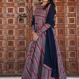 adyasaa the label Women Striped Printed Pure Cotton Kurta with Palazzos & With Dupatta-picture-20