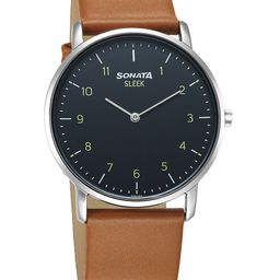 Sonata Men Brass Printed Dial & Leather Straps Analogue Watch 7152SL01-picture-5