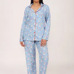 Biglilpeople Women Printed Lapel Collar Shirt & Pyjamas Night Suit-picture-22