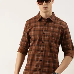 Metronaut Men Spread Collar Tartan Checked Cotton Casual Shirt-image-19