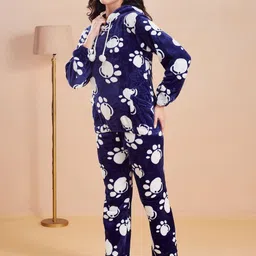 G Heist Women Graphic Printed Long Sleeves Hooded Long Sleeves Night suit image 3