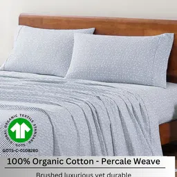 LANE LINEN Blue & White Striped 144 TC Single Bedsheet with 1 Pillow Covers image 3