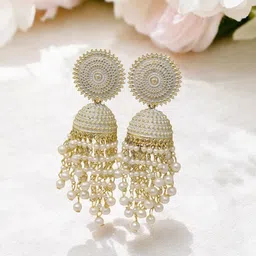 MEIRA JEWELLERY Silver Plated Pearls Beaded Dome Shaped Jhumkas-picture-39