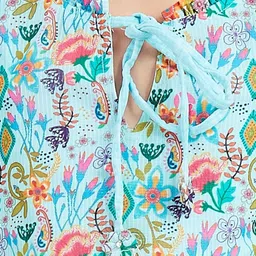 Lei-Chie Girls Floral Print Tie-Up Neck Puff Sleeve Georgette Top image 3