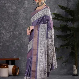 KALINI Women Lavender Ethnic Printed Silk Blend Saree with Matching Blouse image 4