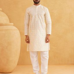 SOJANYA Ethnic Motifs Embroidered Thread Work Band Collar Straight Kurta With Churidar-picture-1
