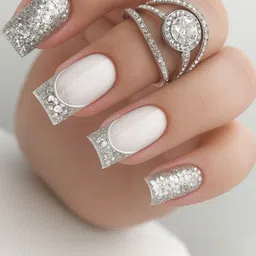 Calailis Beauty Set Of 24 Glossy Finish Press On Nails - White & Silver-picture-19