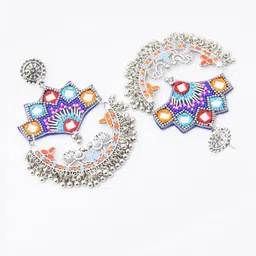 PANASH Silver-Plated Artificial Stones Studded Peacock Shaped Drop Earrings image 3