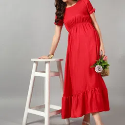 Raiyani Fashion Solid Round Neck Maxi Dress-image-5