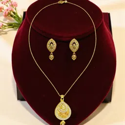 AccessHer Gold Plated American Diamond Studded Skin Friendly Teardrop Shaped Jewellery Set-image-84