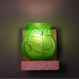 1ST TIME Green & Green Textured Wood Contemporary Abstract Shaped Shaped Wall Lamp image 3
