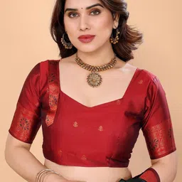 WOVENSTOCK Ethnic Motifs Woven Design Zari Kanjeevaram Saree with Unstitched Blouse Piece image 5